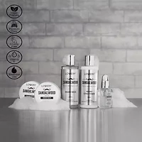 Luxury Silver Mens Bath and Body Gift Set, Sandalwood Selfcare Beard Grooming Kit