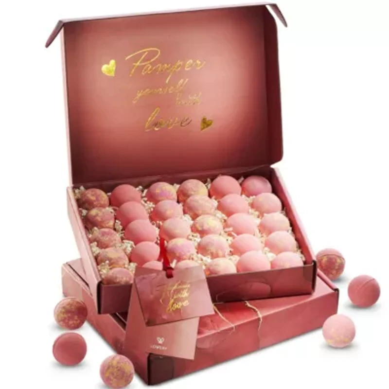 Handmade Bath Bomb Gift Set, 30pc Bubble Bath Fizzy in Rose Petal, Jasmine, Grapefruit Scents