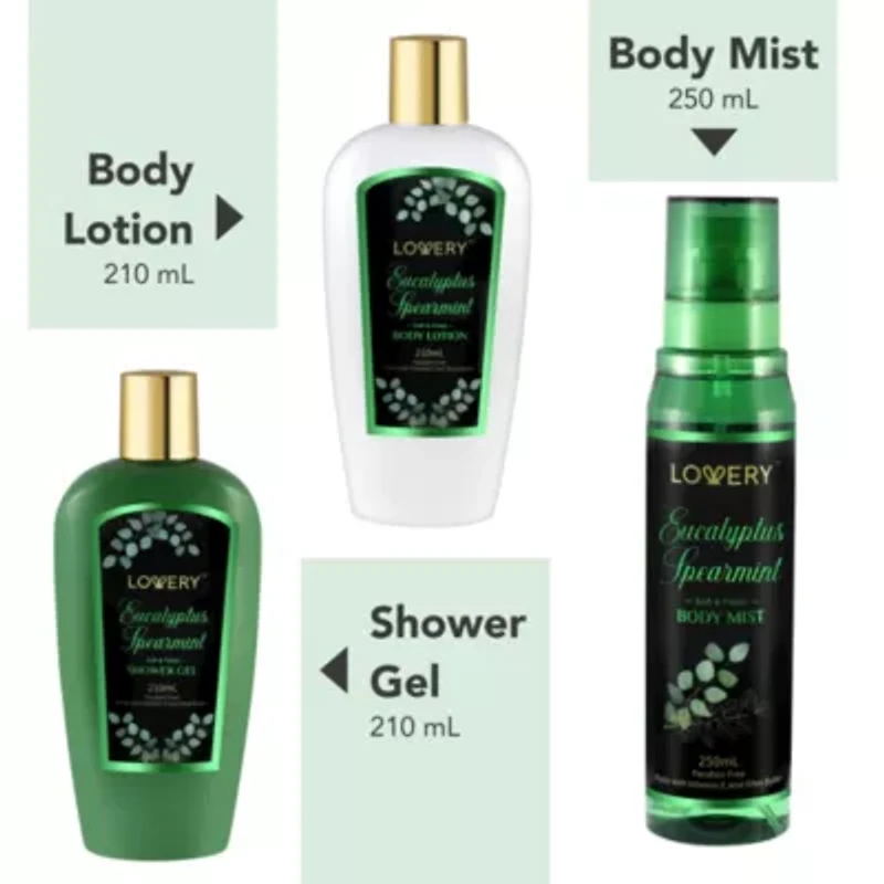 Eucalyptus Spearmint Travel Set - 3Pc Bath and Body Kit