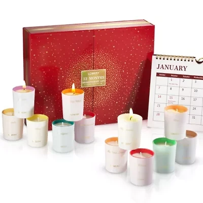 15-Pc. Candle Gift Set with 12 Scented Home Candles, Calendar & Gold Pen
