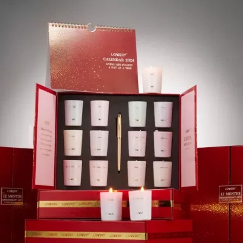 15-Pc. Candle Gift Set with 12 Scented Home Candles, Calendar & Gold Pen