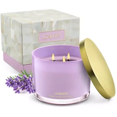 Lavender Candle Gift Set, 3 Wick Aromatherapy Soy Candles, 13oz