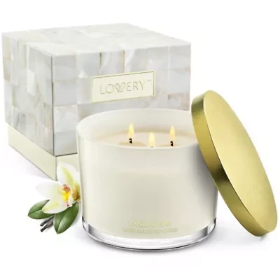 Vanilla Bean Home Candle Gift Set, 3 Wick Deluxe Soy Candles, 13oz