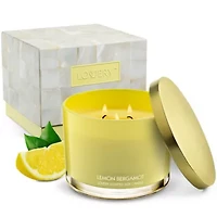 Luxury Lemon Bergamot Candle Gift Set, 3 Wick Decorated Home Candles