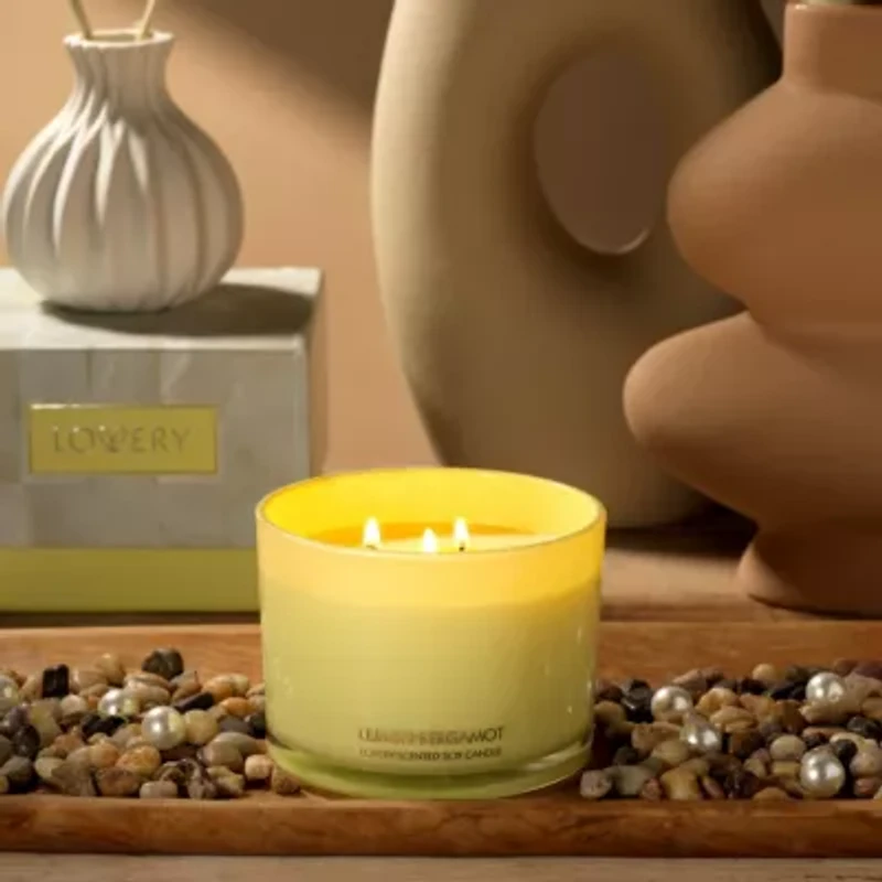 Luxury Lemon Bergamot Candle Gift Set, 3 Wick Decorated Home Candles