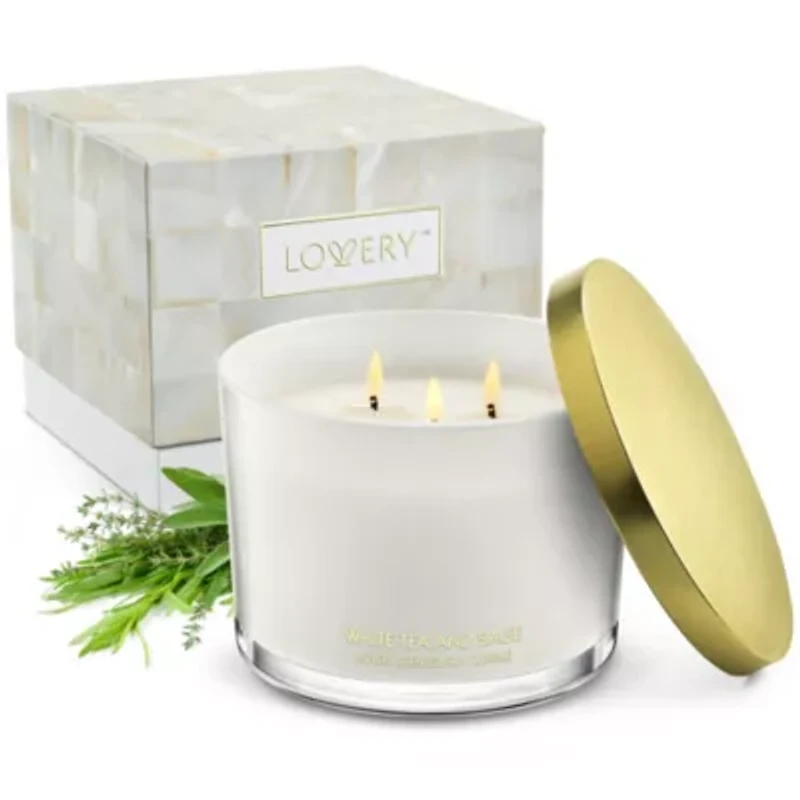 Deluxe White Tea & Sage Candle Gift Set, 3 Wick Aromatherapy Candles