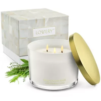 Deluxe White Tea & Sage Candle Gift Set, 3 Wick Aromatherapy Candles