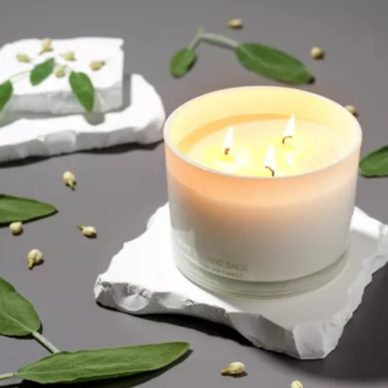 Deluxe White Tea & Sage Candle Gift Set, 3 Wick Aromatherapy Candles