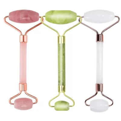 3 Pack of Rose Quartz Facial Roller, Jade Beauty Roller and Opal Anti-Aging Roller