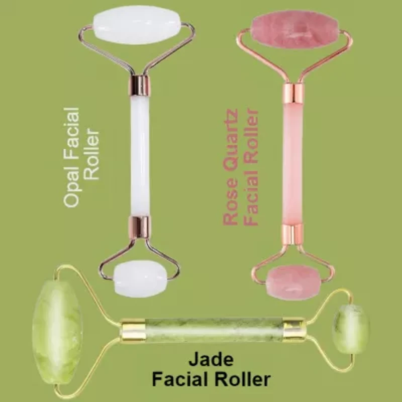 3 Pack of Rose Quartz Facial Roller, Jade Beauty Roller and Opal Anti-Aging Roller