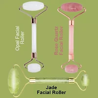 3 Pack of Rose Quartz Facial Roller, Jade Beauty Roller and Opal Anti-Aging Roller