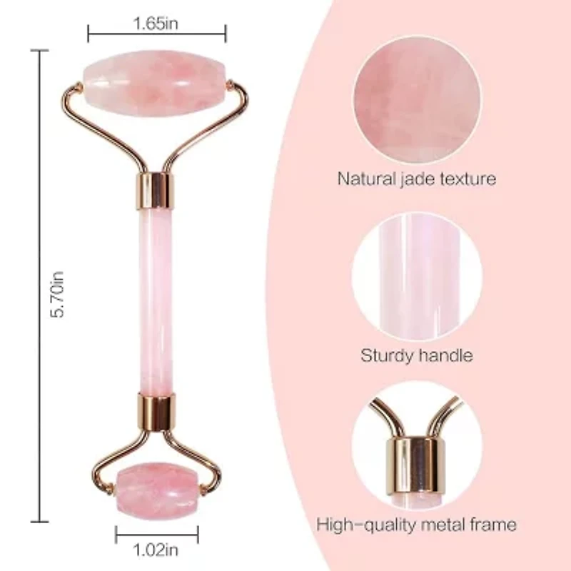 3 Pack of Rose Quartz Facial Roller, Jade Beauty Roller and Opal Anti-Aging Roller