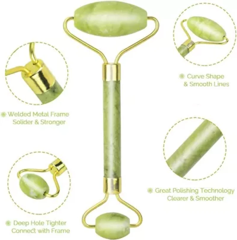 3 Pack of Rose Quartz Facial Roller, Jade Beauty Roller and Opal Anti-Aging Roller