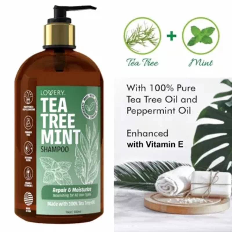 Tea Tree Mint Shampoo, Made in USA, 16 oz.