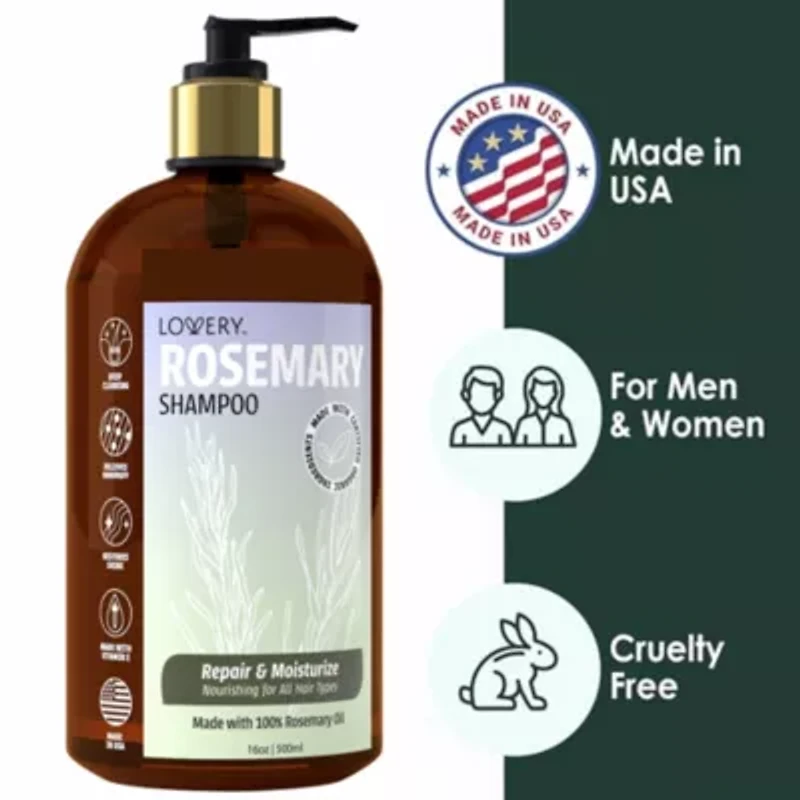 Rosemary Shampoo, Made in USA, 16 oz.