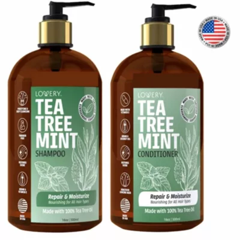Tea Tree Mint Shampoo and Conditioner Gift Set, Made in USA, 32 oz.