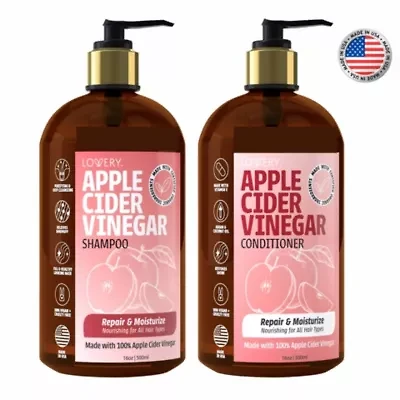Apple Cider Vinegar Shampoo and Conditioner Gift Set, Made in USA, 32 oz.