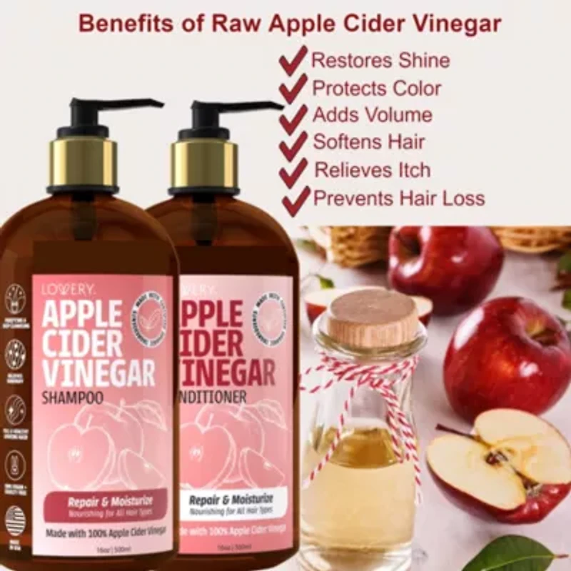 Apple Cider Vinegar Shampoo and Conditioner Gift Set, Made in USA, 32 oz.