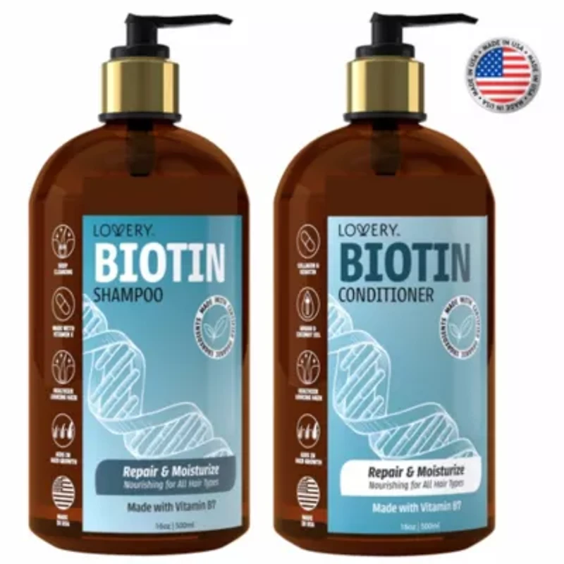 Biotin Shampoo and Conditioner Gift Set, Made in USA, 32 oz.