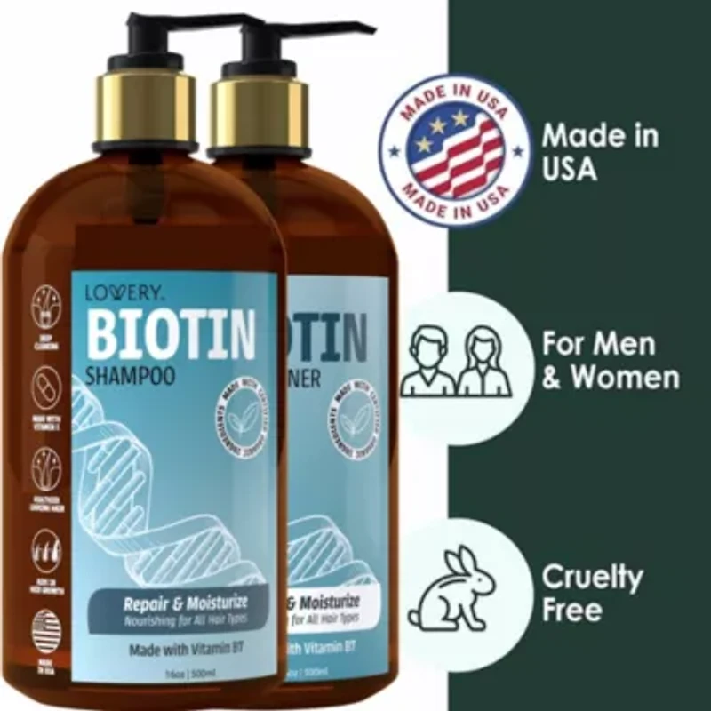 Biotin Shampoo and Conditioner Gift Set, Made in USA, 32 oz.