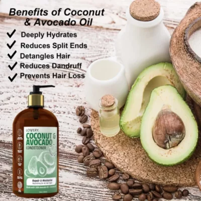 Apple Cider Vinegar Shampoo and Coconut Avocado Conditioner Set, Made in USA, 16oz.