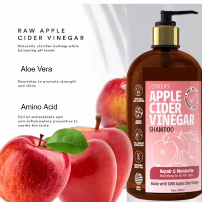 Apple Cider Vinegar Shampoo and Coconut Avocado Conditioner Set, Made in USA, 16oz.