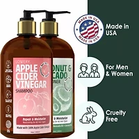 Apple Cider Vinegar Shampoo and Coconut Avocado Conditioner Set, Made in USA, 16oz.