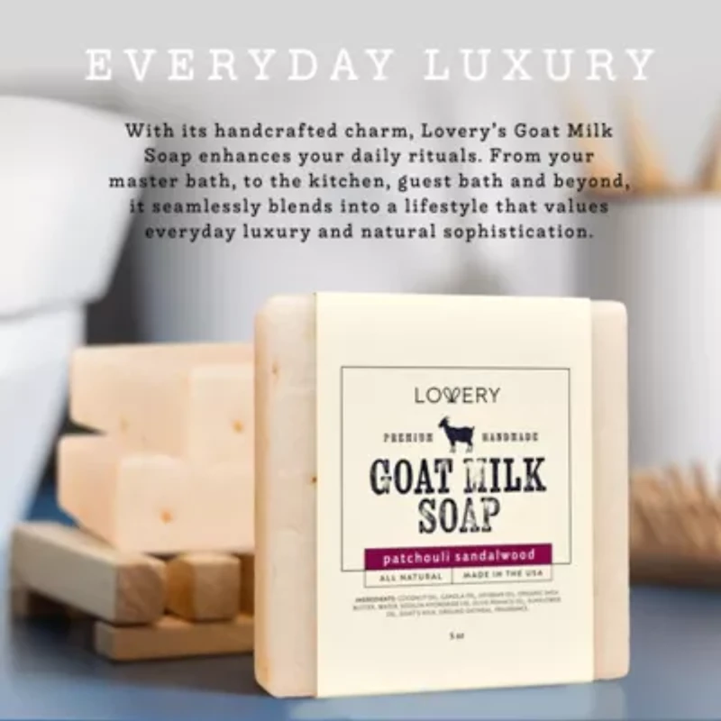 Lovery Handmade Goat Milk Soap Bars with Organic Shea Butter - 3Pack Patchouli Sandalwood Scent Made in USA