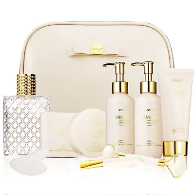 Lovery Vanilla Scented Beauty Body Care - 10Pc Cosmetic Bag Set
