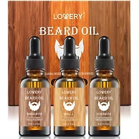 Lovery 3-Pack Beard Oil For Men with Argan Oil and Jojoba Oil Gift Set - Sandalwood, Vanilla, and Cedarwood Scent