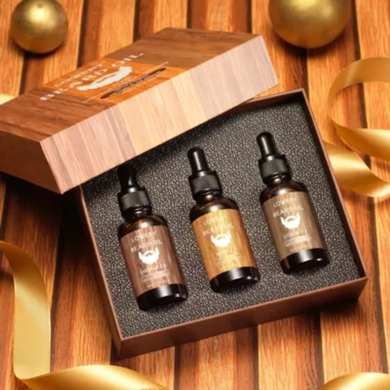 Lovery 3-Pack Beard Oil For Men with Argan Oil and Jojoba Oil Gift Set - Sandalwood, Vanilla, and Cedarwood Scent