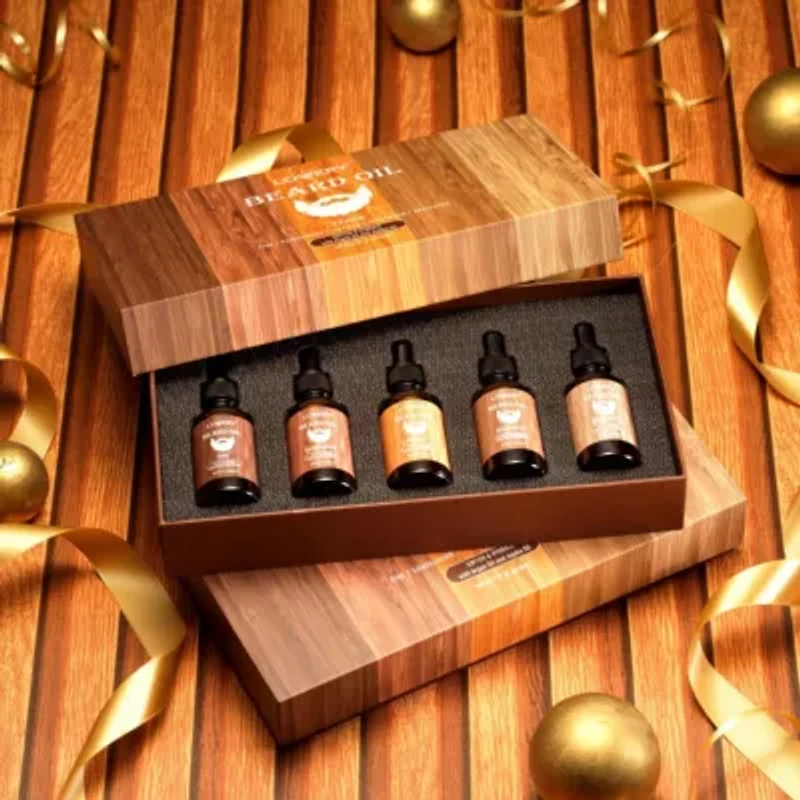 Lovery Mens Beard Oil Gift Set - 5Pc Beard Oils with Argan and Jojoba