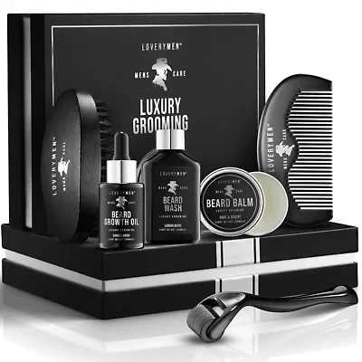 Lovery LoveryMEN Beard Growth Kit - 8Pc Sandalwood Mens Grooming Gift Set
