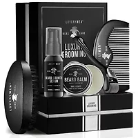 LOVERYMEN 5-Piece Beard Growth Kit - Ultimate Beard Care Set with Growth Serum, Balm, Derma Roller, Comb, Brush in Elegant Gift Box
