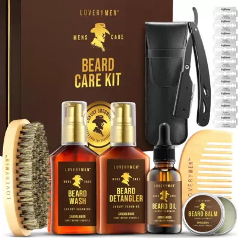 Lovery LoveryMEN Beard Care Kit - 11Pc Sandalwood Scented Grooming Kit
