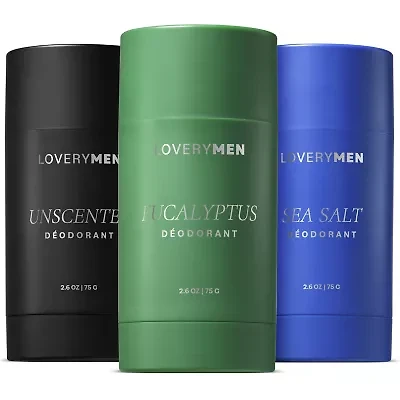 Lovery Sea Salt, Eucalyptus, Unscented Mens Anti-Perspirant Deodorant Stick - 3Pc Aluminum Free