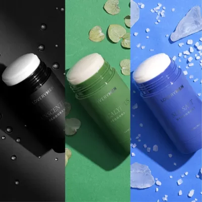 Lovery Sea Salt, Eucalyptus, Unscented Mens Anti-Perspirant Deodorant Stick - 3Pc Aluminum Free