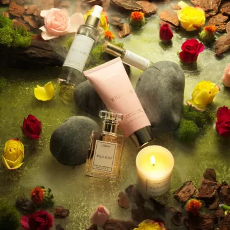 Lovery Wild Rose Bath and Body Care Fragrance Set, Luxury Gift Set with Soy Candle and more