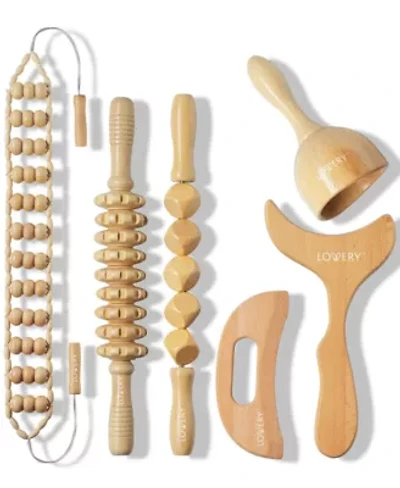 Lovery 6-Piece Wooden Massage Tool Kit - Natural Wood Therapy Set for Body Sculpting & Relaxation