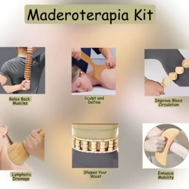 Lovery 6-Piece Wooden Massage Tool Kit - Natural Wood Therapy Set for Body Sculpting & Relaxation