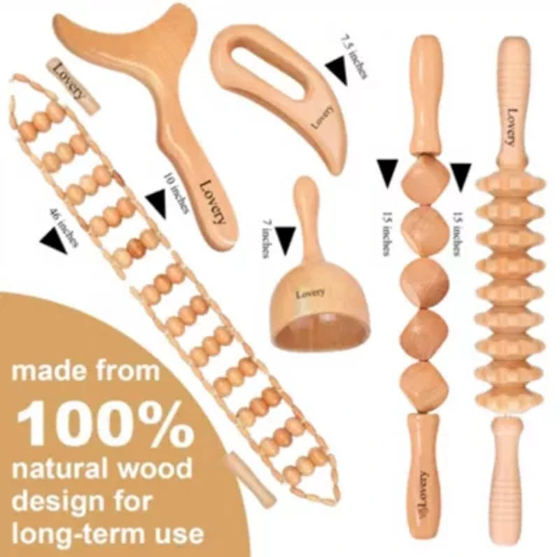 Lovery 6-Piece Wooden Massage Tool Kit - Natural Wood Therapy Set for Body Sculpting & Relaxation