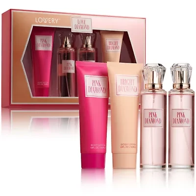 Lovery Pink Diamonds Deluxe 4 pc Home Spa Gift Set - Bath and Body Selfcare