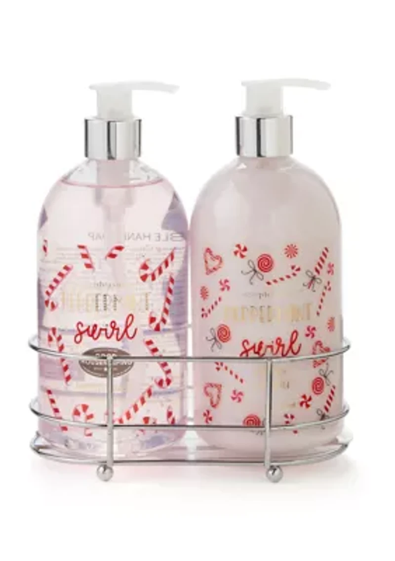 Wire Caddy Peppermint Swirl Hand Wash and Hand Lotion Set
