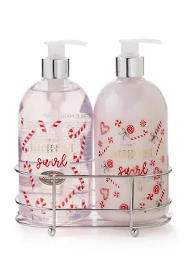 Wire Caddy Peppermint Swirl Hand Wash and Hand Lotion Set