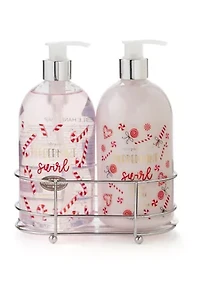 Wire Caddy Peppermint Swirl Hand Wash and Hand Lotion Set