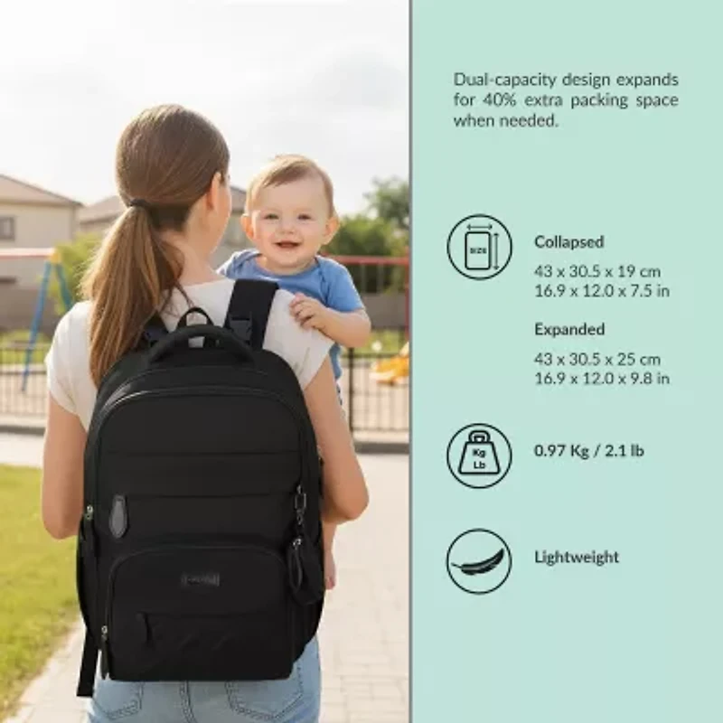 DUKAP BABY Pro Expandable Diaper Backpack Black
