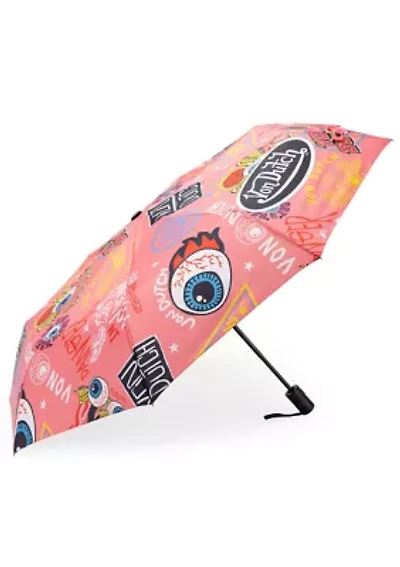 Von Dutch Pink Jax Compact Automatic Umbrella, Strong & Portable