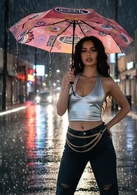 Von Dutch Pink Jax Compact Automatic Umbrella, Strong & Portable