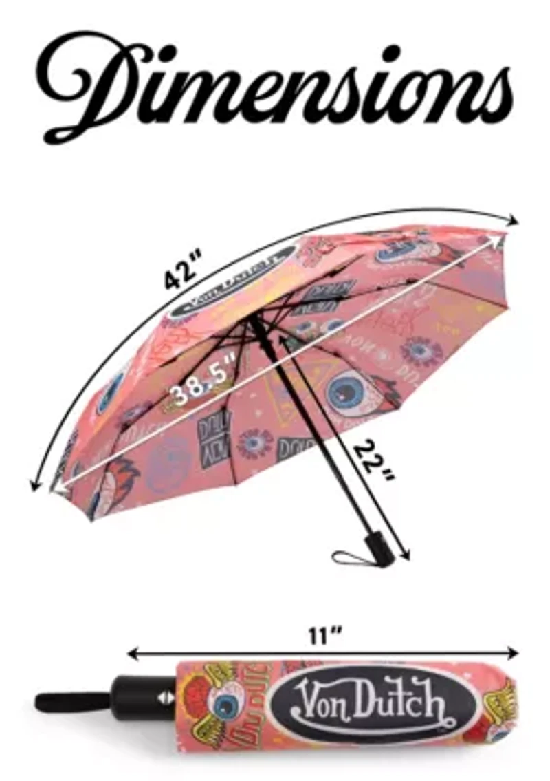 Von Dutch Pink Jax Compact Automatic Umbrella, Strong & Portable