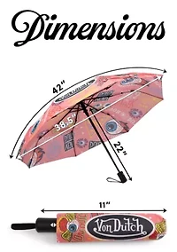Von Dutch Pink Jax Compact Automatic Umbrella, Strong & Portable